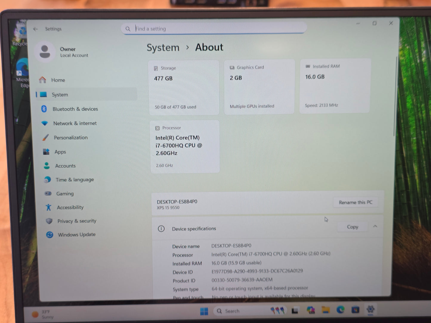 15" Dell XPS 9550 Laptop