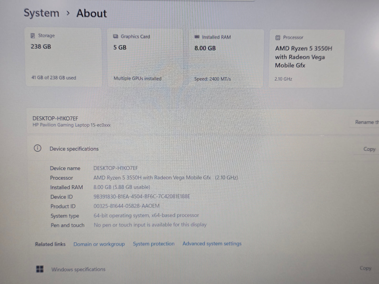 15" HP Pavilion Gaming Laptop 15-EC0XX