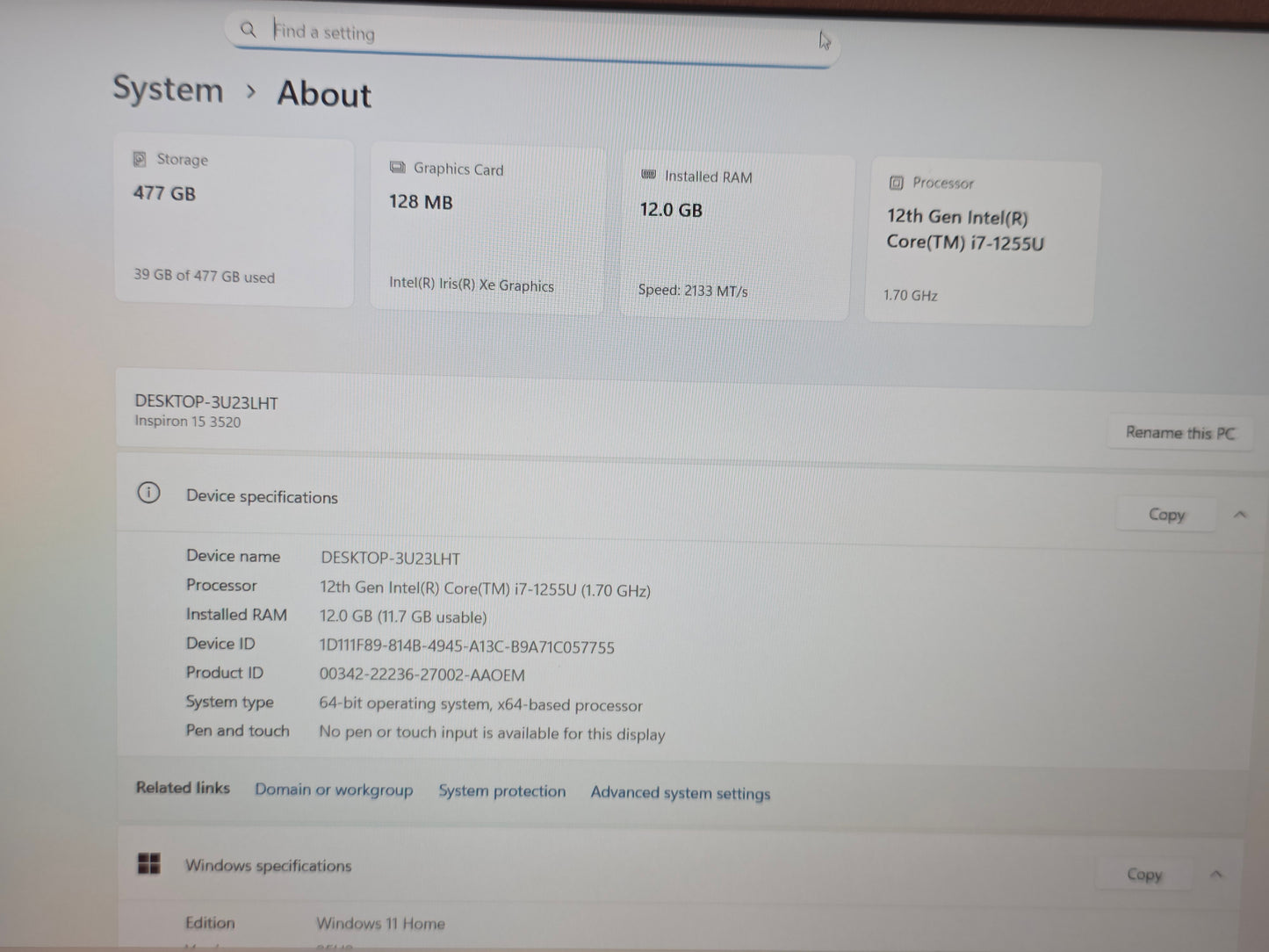 15" Dell Inspiron 15 3520