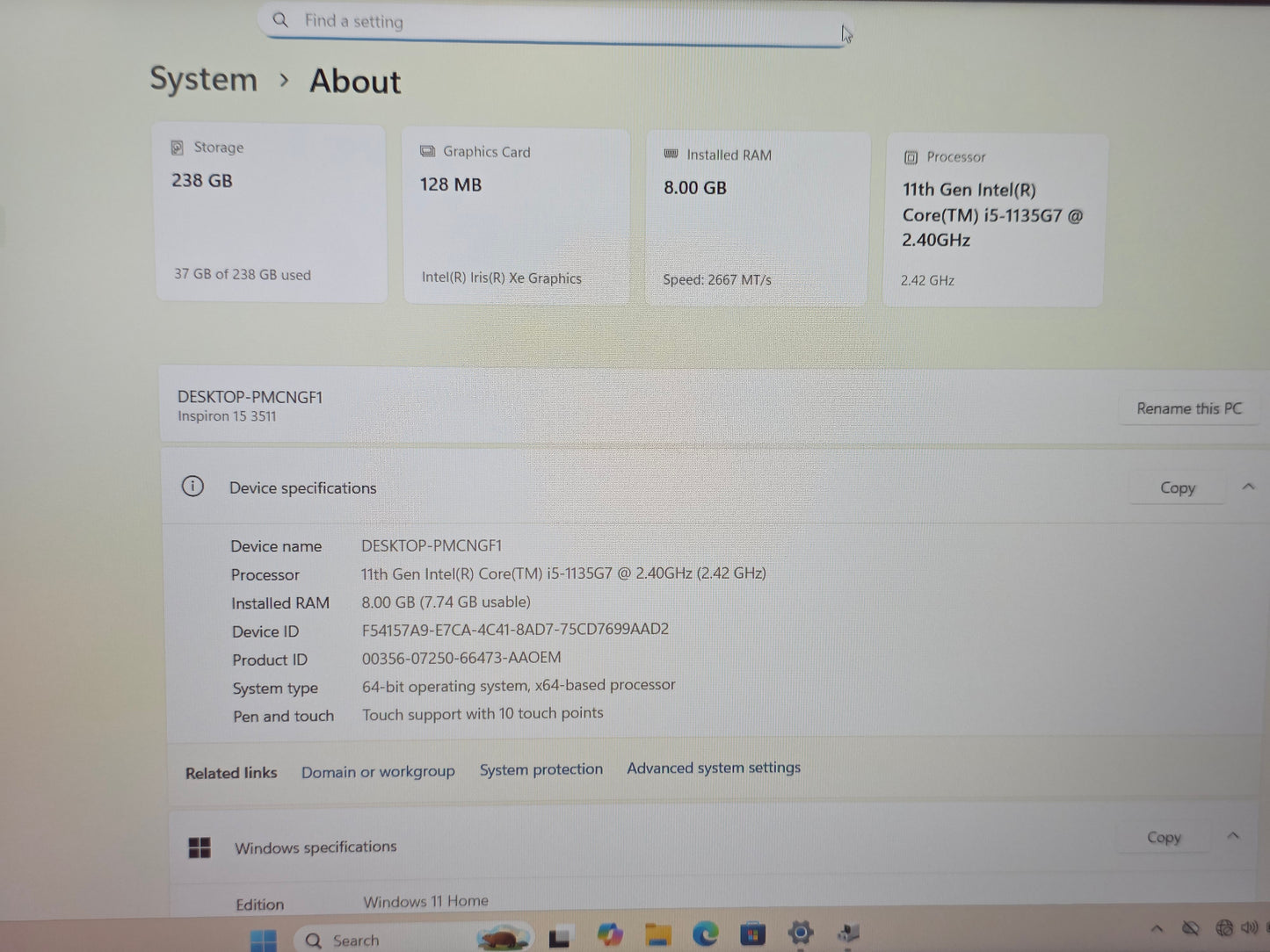 15" Dell Inspiron 15 3511
