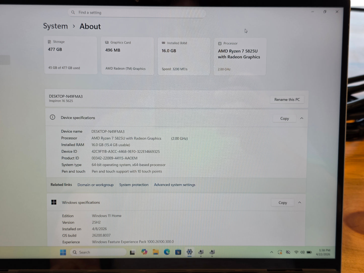 16" Dell Inspiron 16 5625